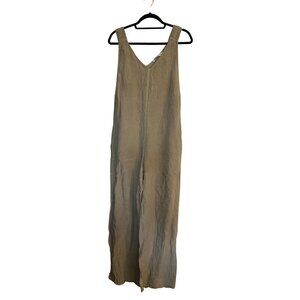 Zara Linen-Blend Sleeveless V-Neck Jumpsuit in Light Tan Size M